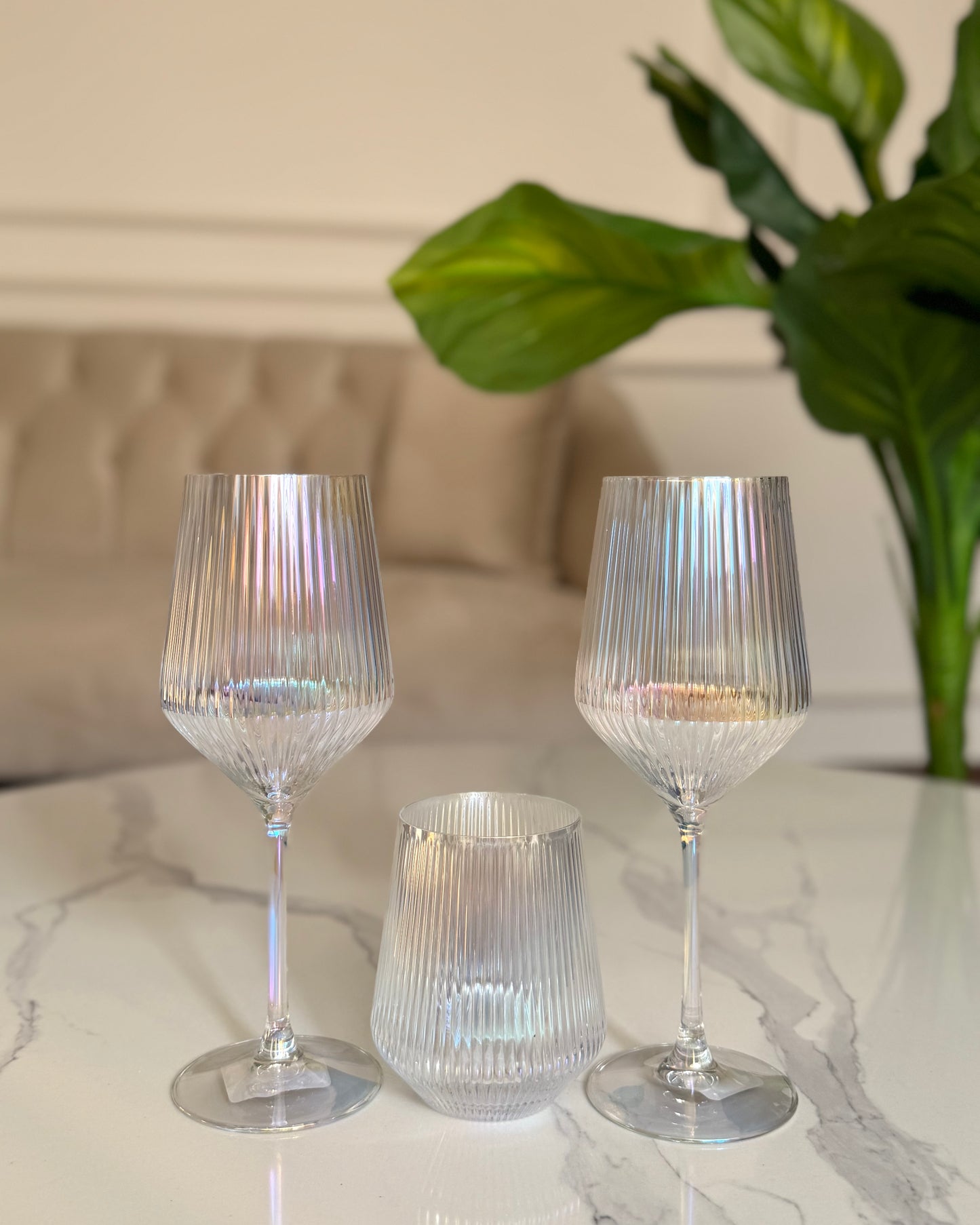 Iridescent Ribbed Crystal Tumblers