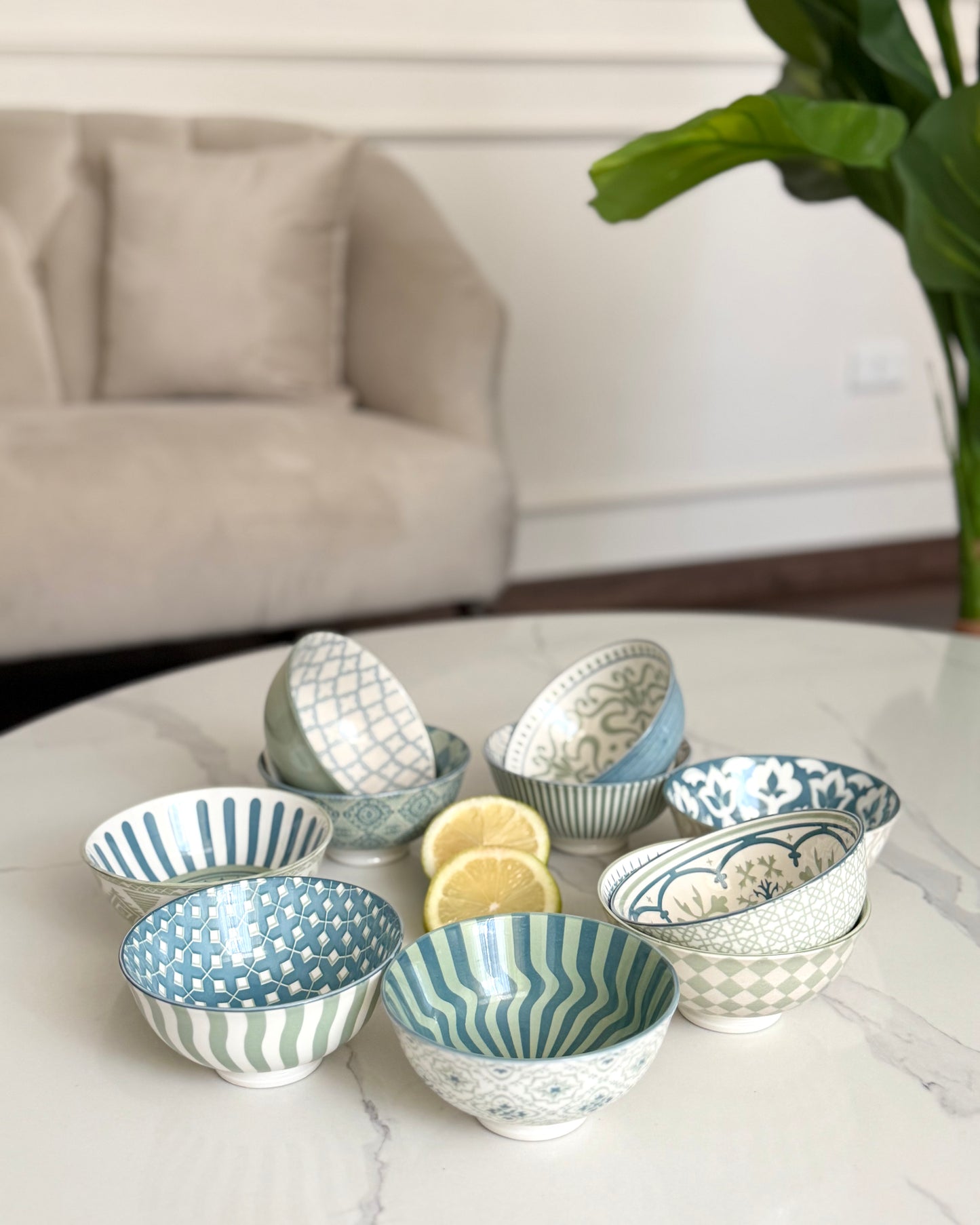 Set of Patterned Ceramic Bowls