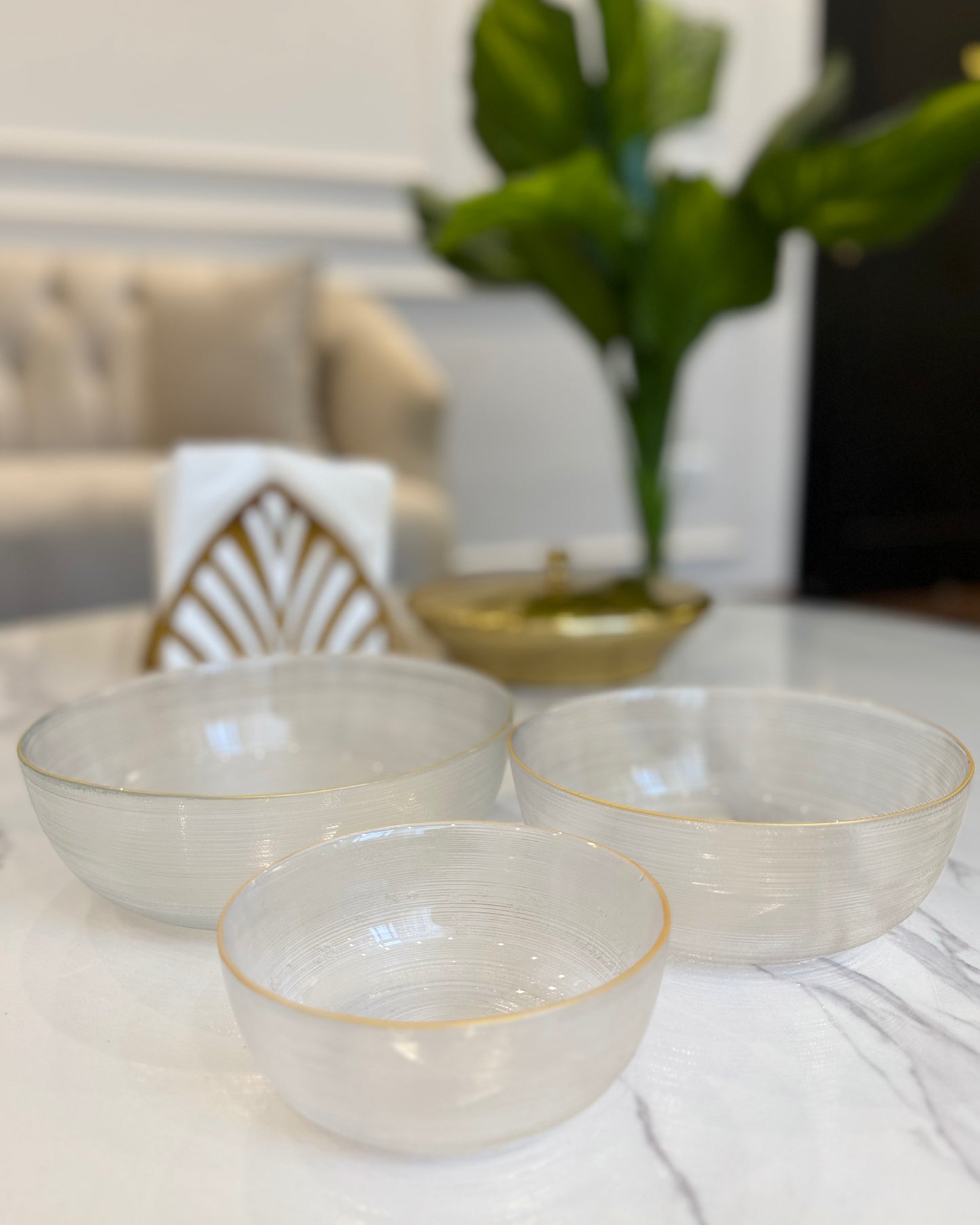Glass Bowl Set with Gold Rim