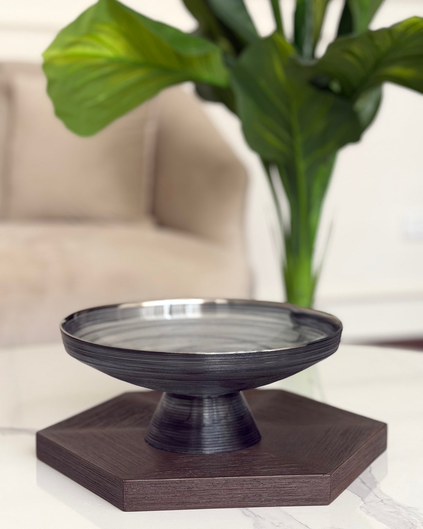 Black Ribbed Pedestal Bowl