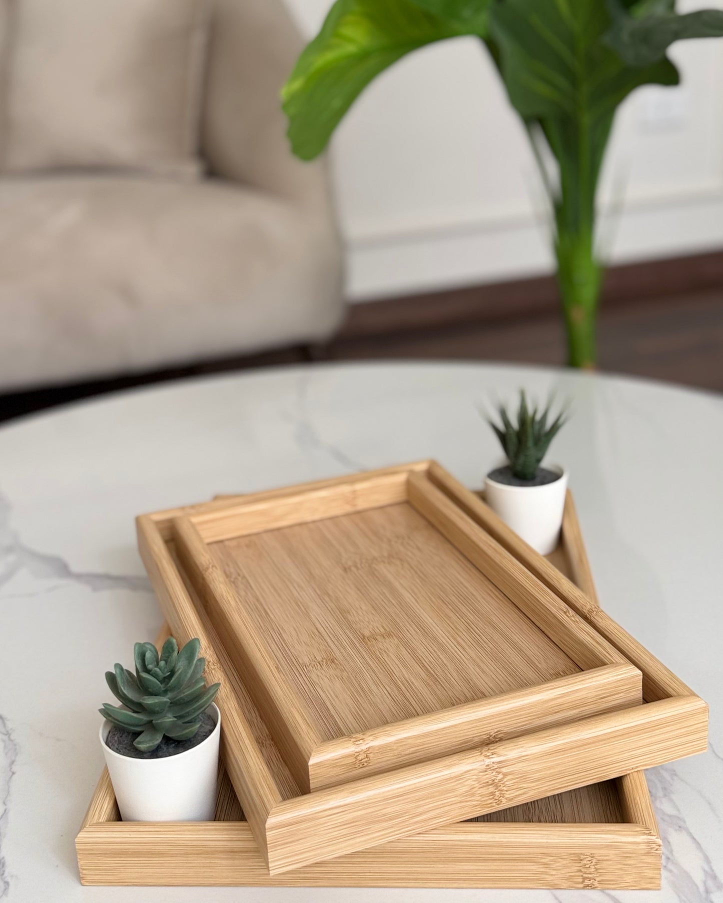 Set of 3 bamboo trays