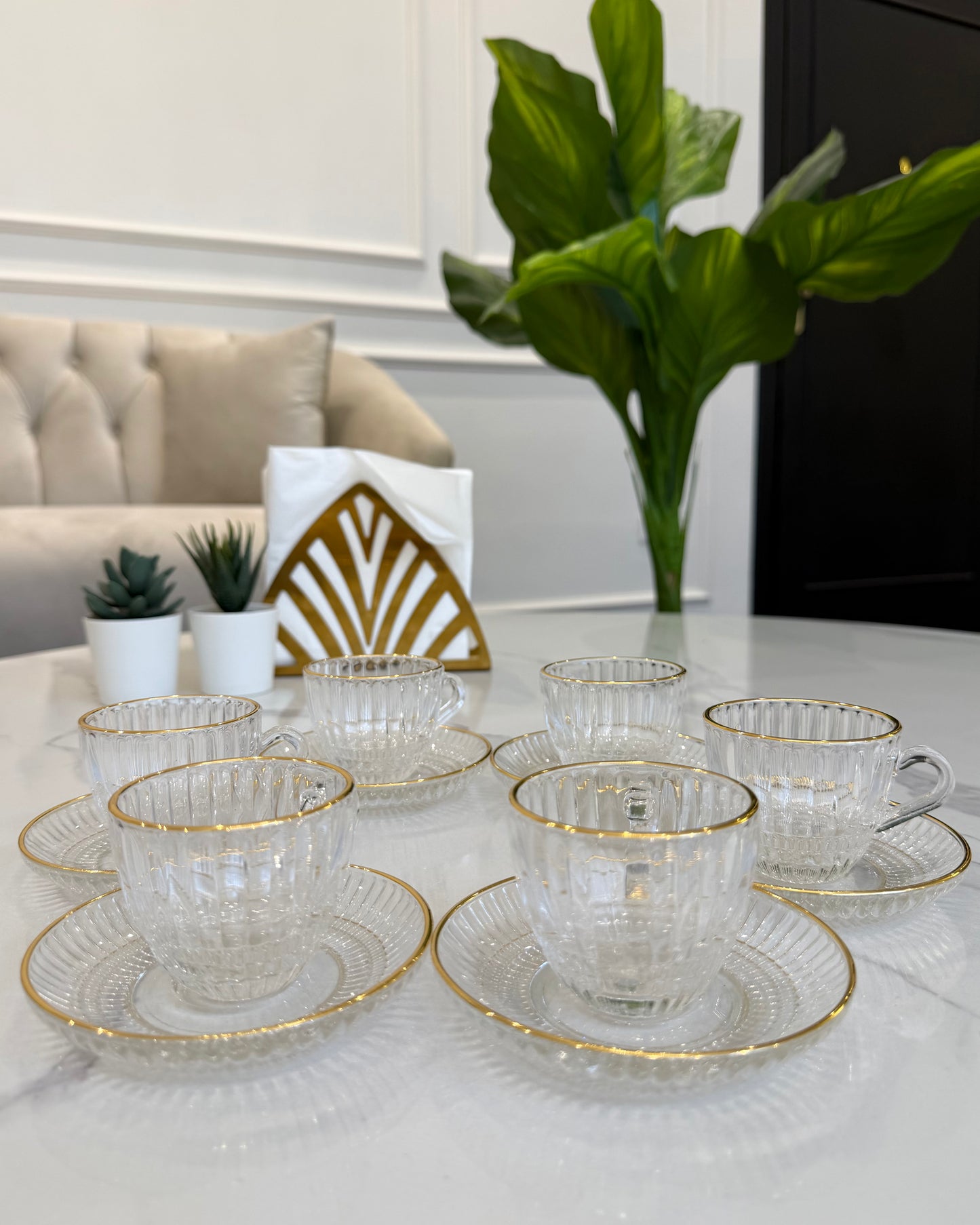 Glass Coffee Set with Gold Rim