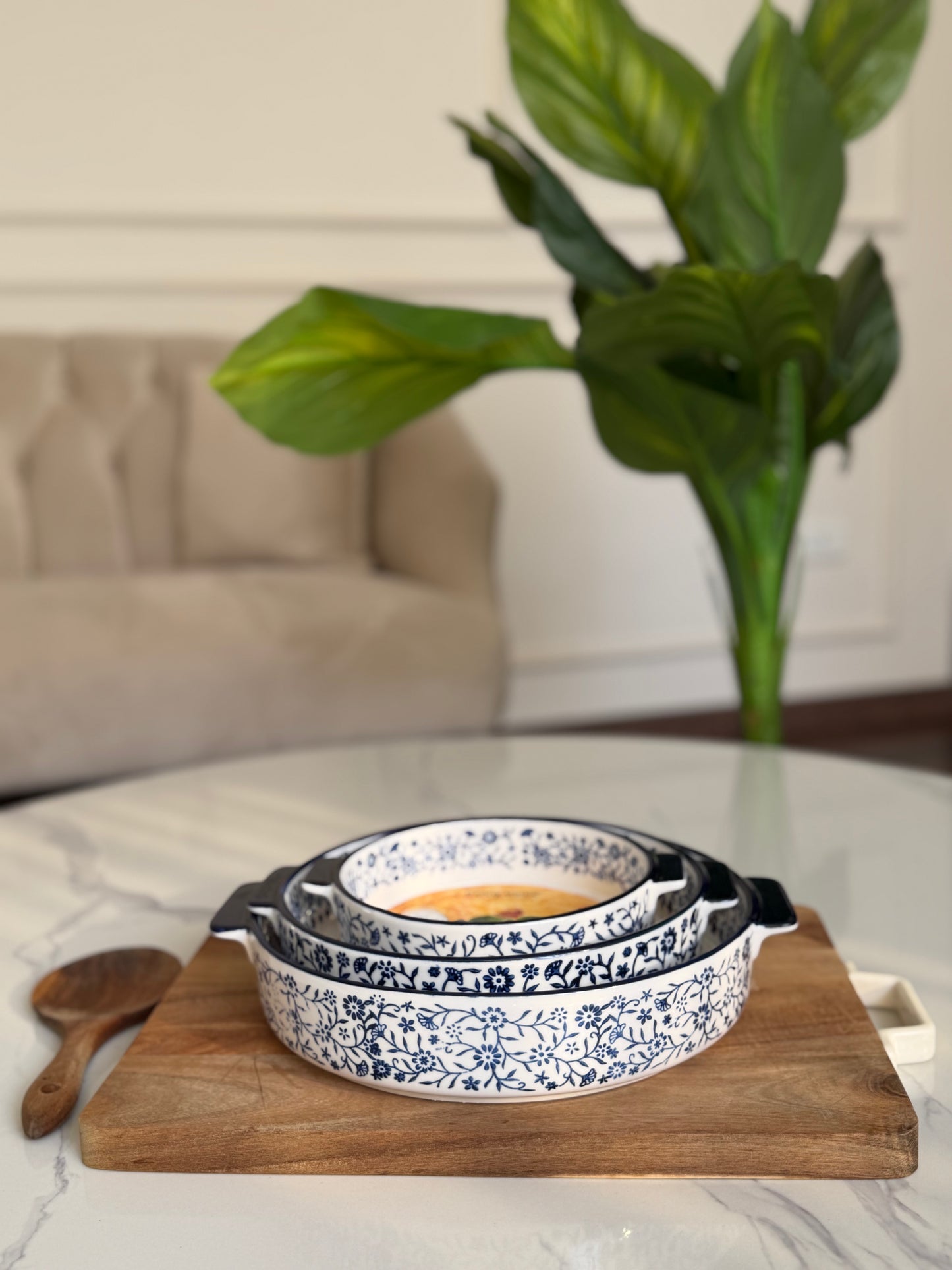 Rounded Blue Casserole Set