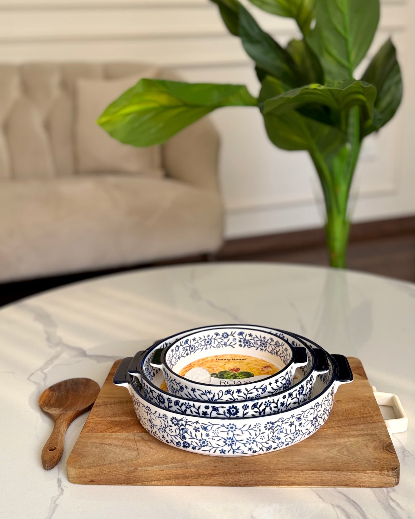 Rounded Blue Casserole Set