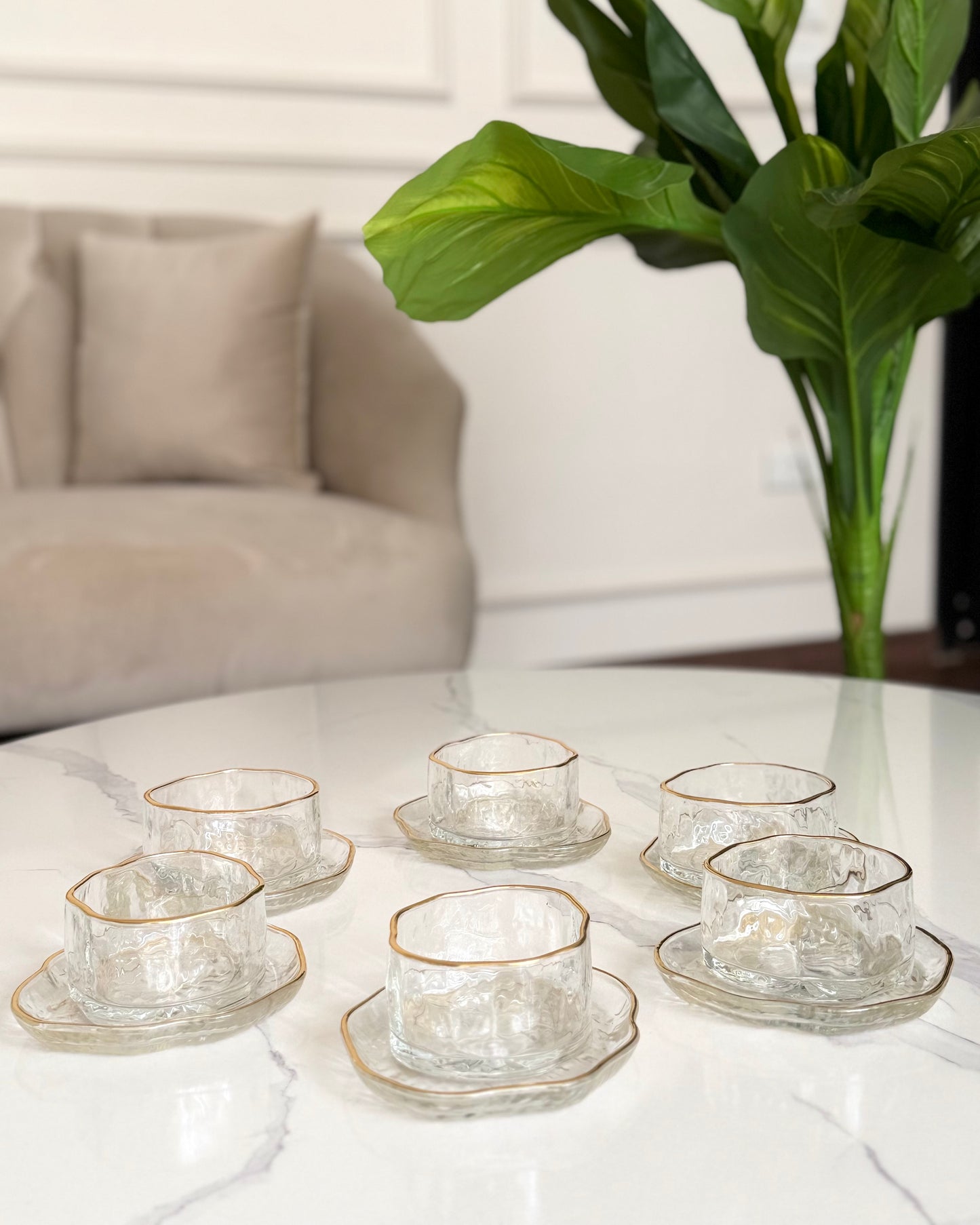 Glass Dessert & Serving Set with Gold Rim