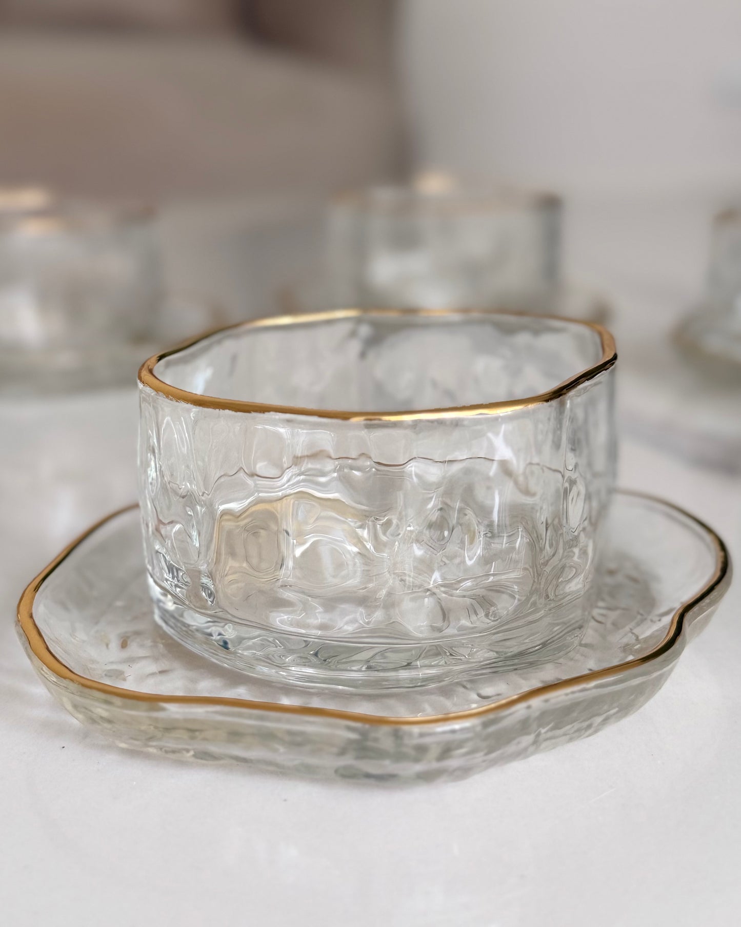 Glass Dessert & Serving Set with Gold Rim