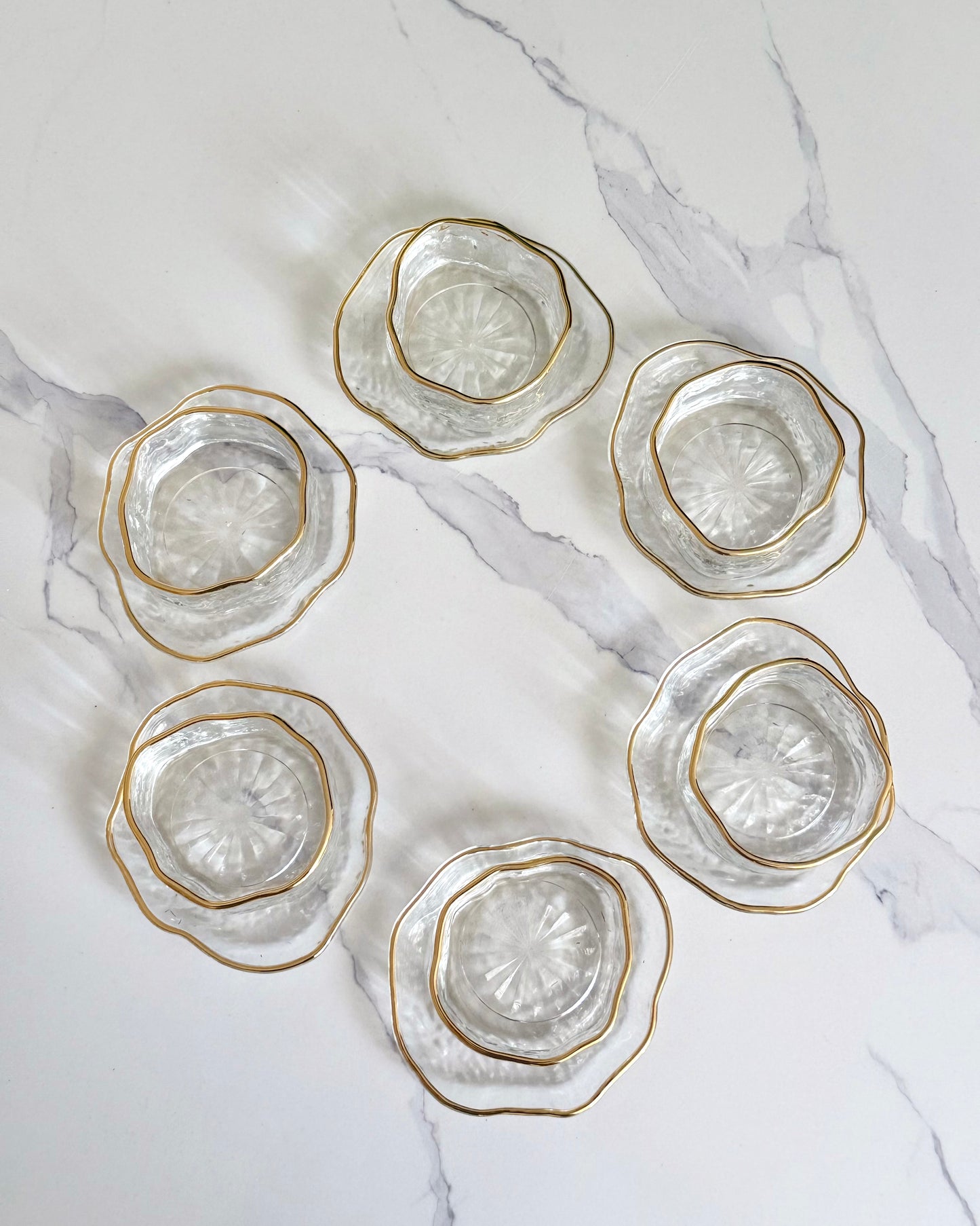 Glass Dessert & Serving Set with Gold Rim