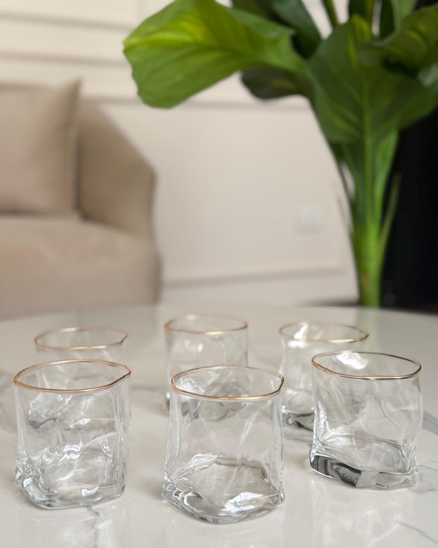 Crystal Glass Tumblers with Gold Rim