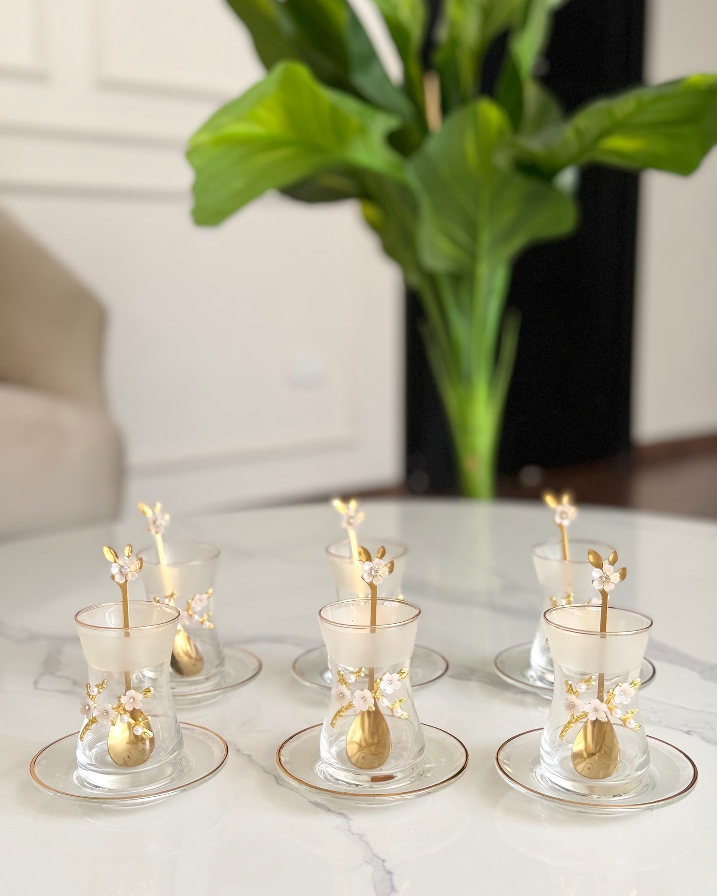 Golden Blossom Turkish Tea Glass Set