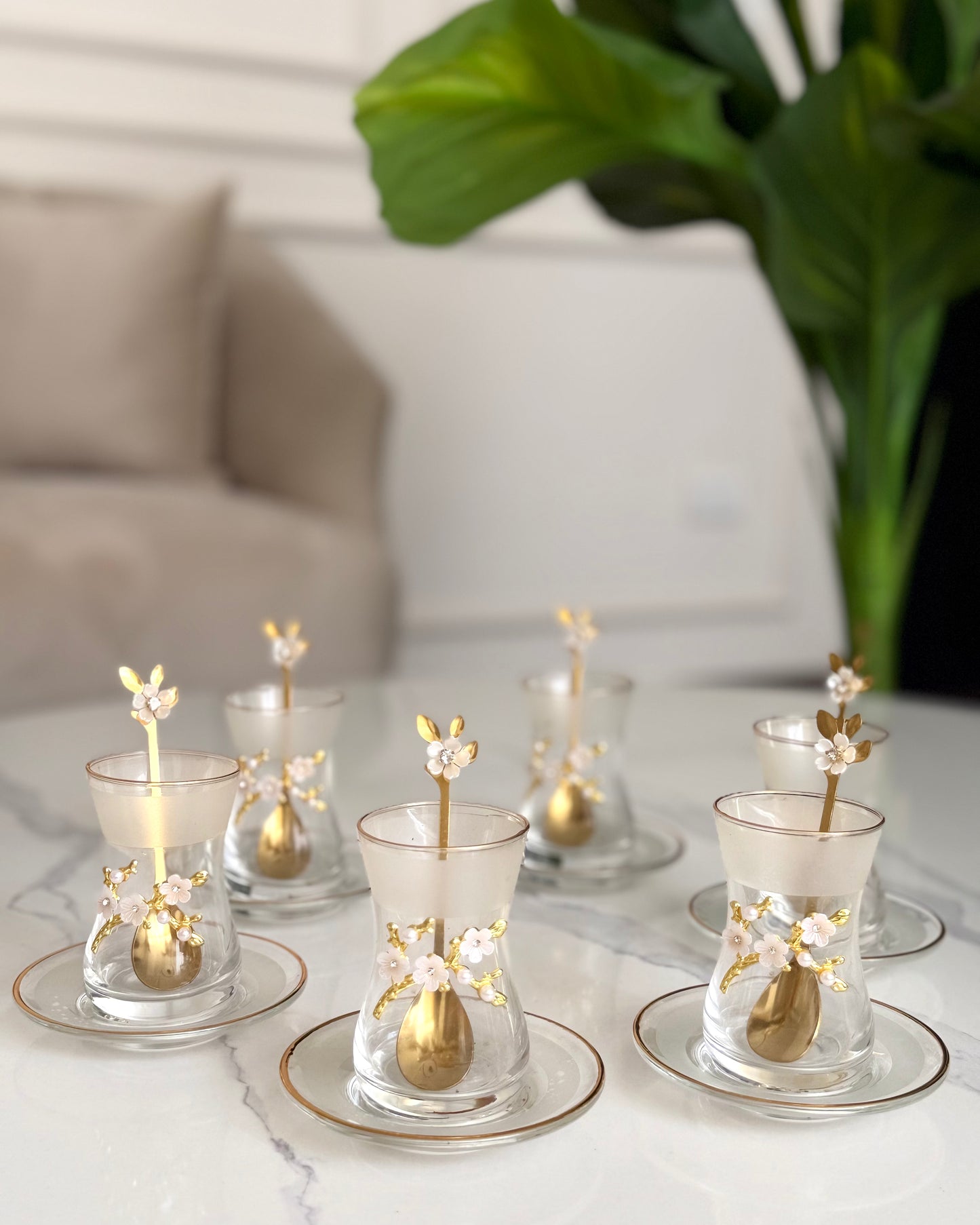 Golden Blossom Turkish Tea Glass Set