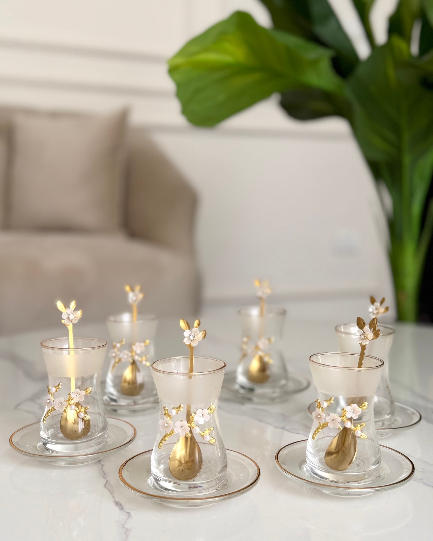 Golden Blossom Turkish Tea Glass Set