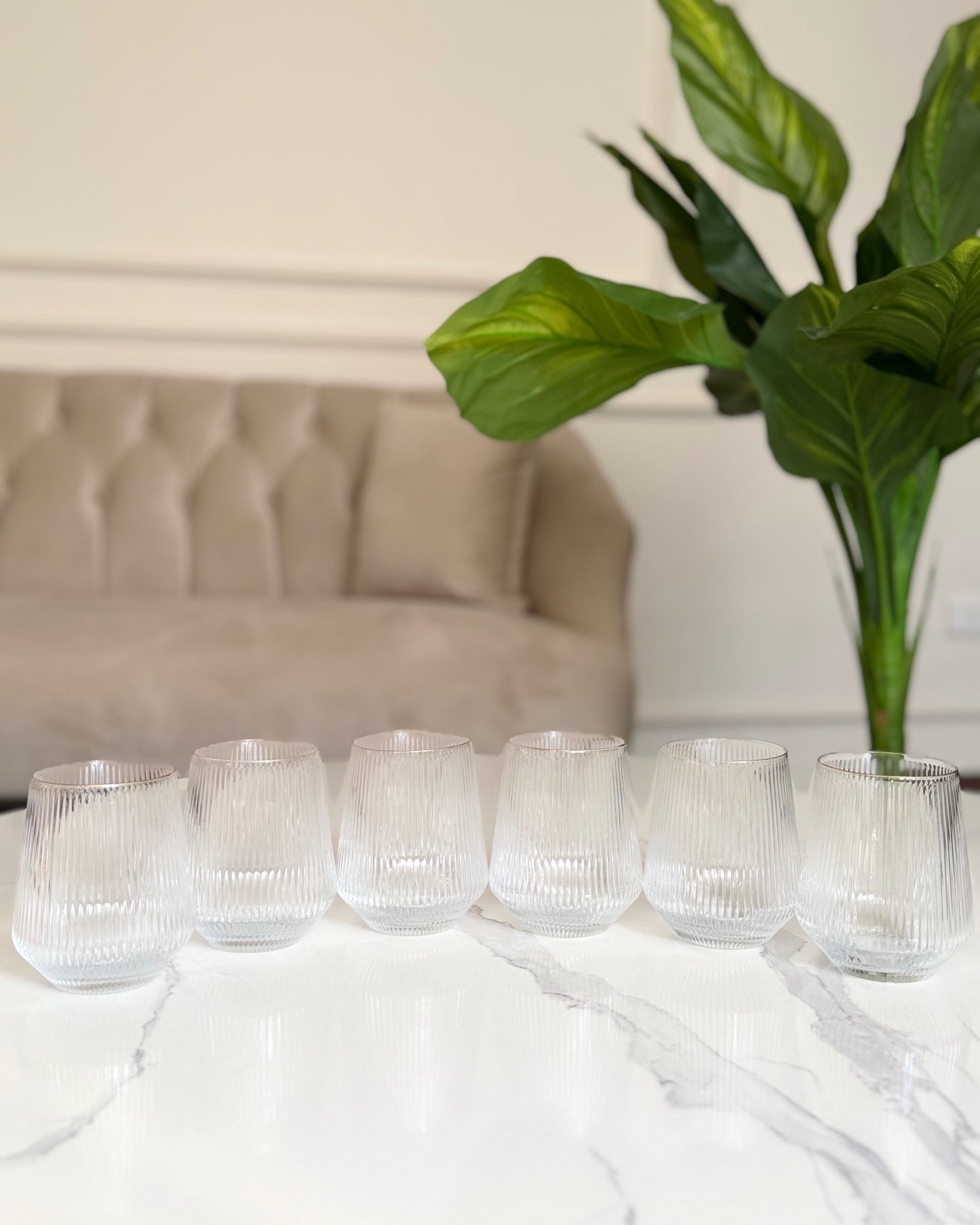 Ribbed Tumblers with Gold Rim