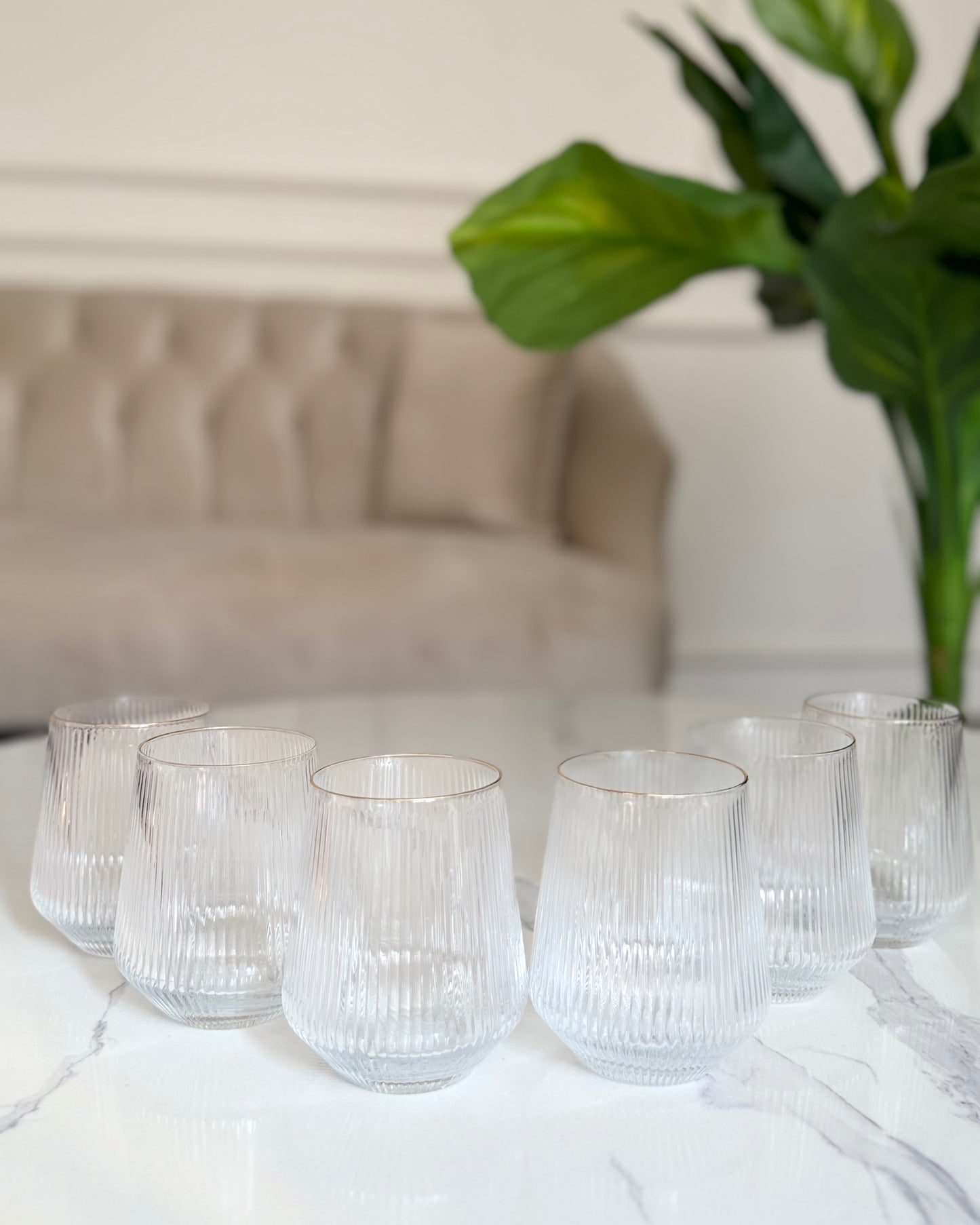 Ribbed Tumblers with Gold Rim