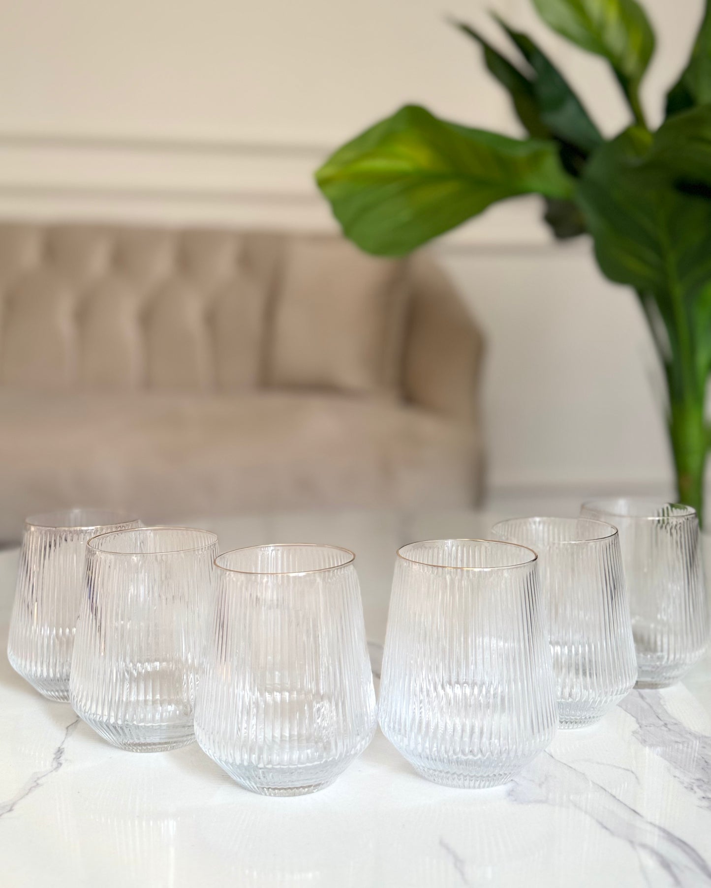 Ribbed Tumblers with Gold Rim