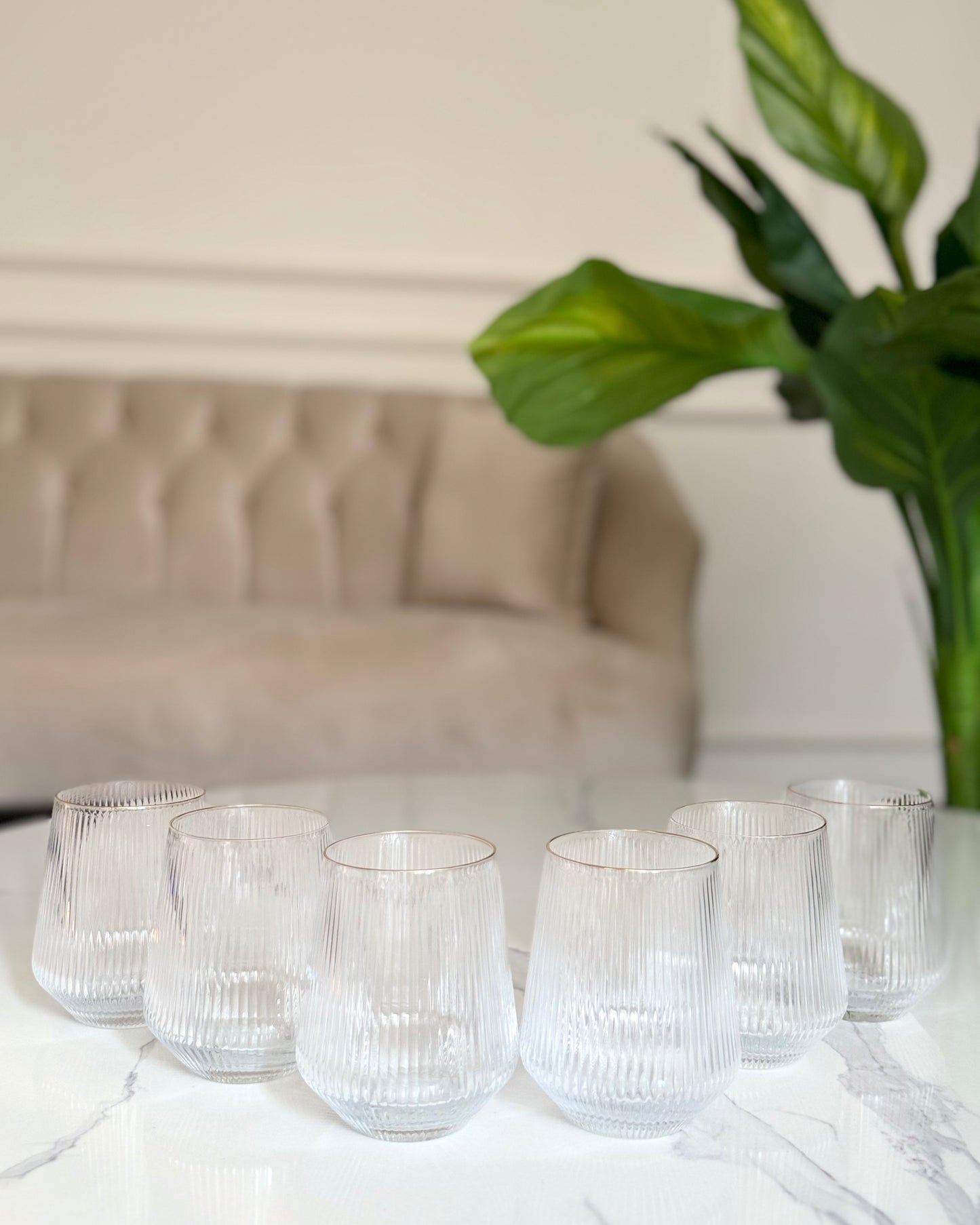 Ribbed Tumblers with Gold Rim
