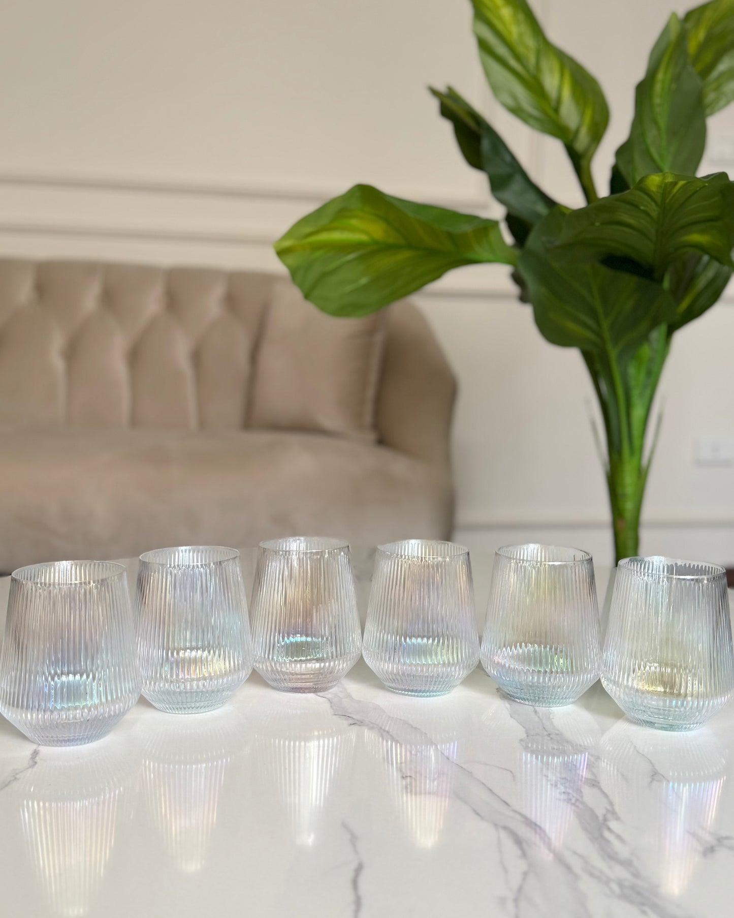 Iridescent Ribbed Crystal Tumblers