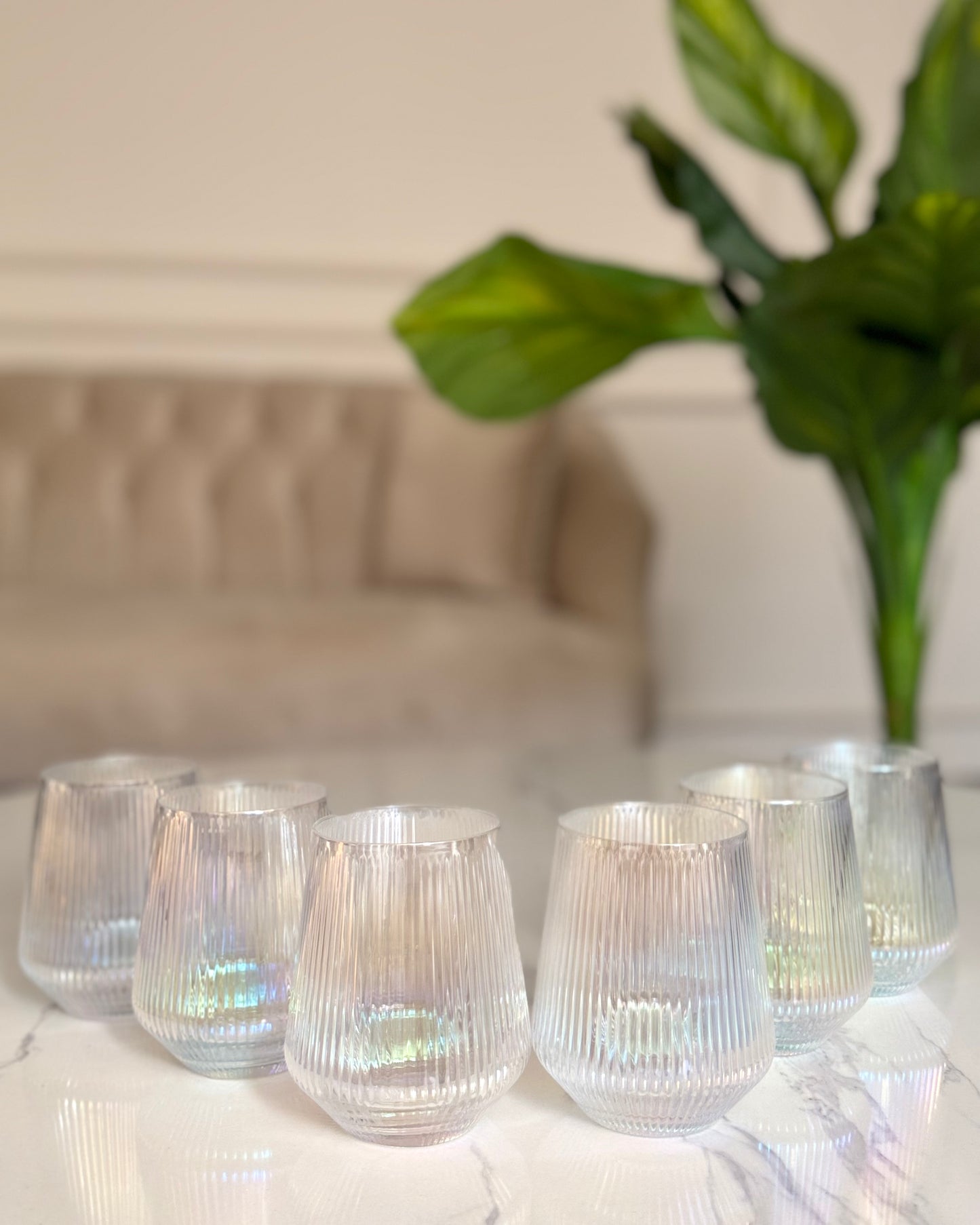 Iridescent Ribbed Crystal Tumblers