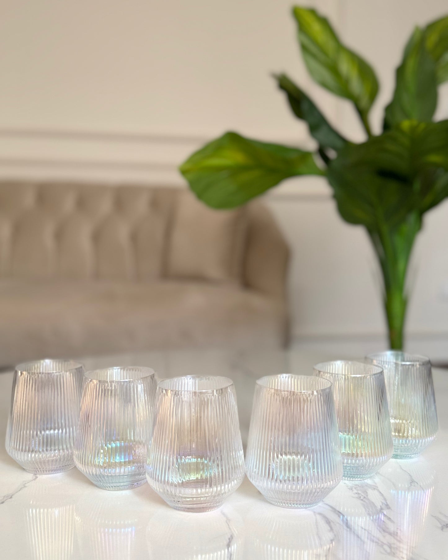 Iridescent Ribbed Crystal Tumblers