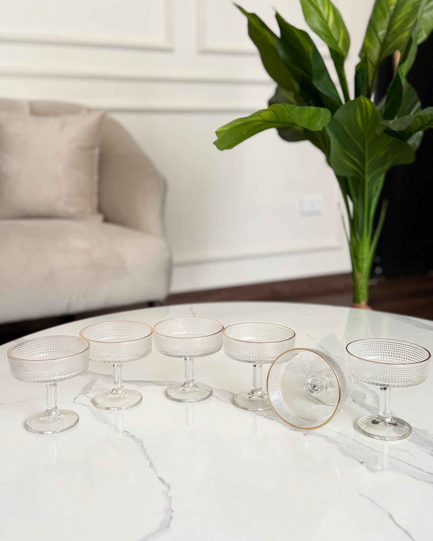 Textured Glass Dessert Cups with Gold Rims