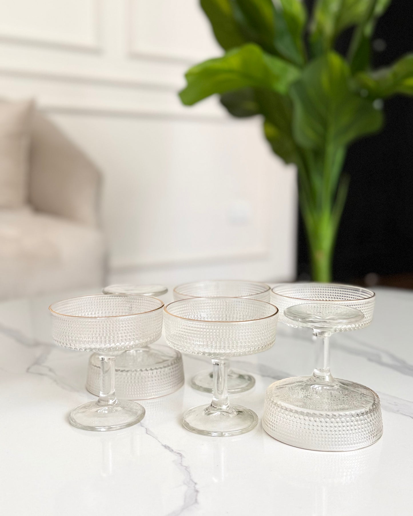 Textured Glass Dessert Cups with Gold Rims