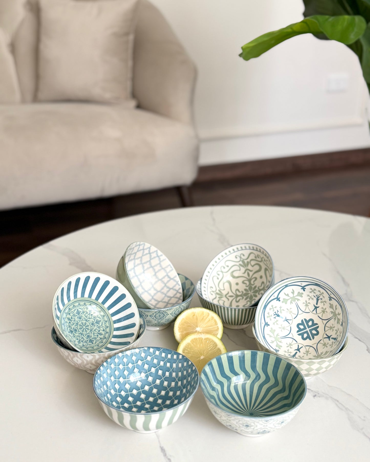 Set of Patterned Ceramic Bowls