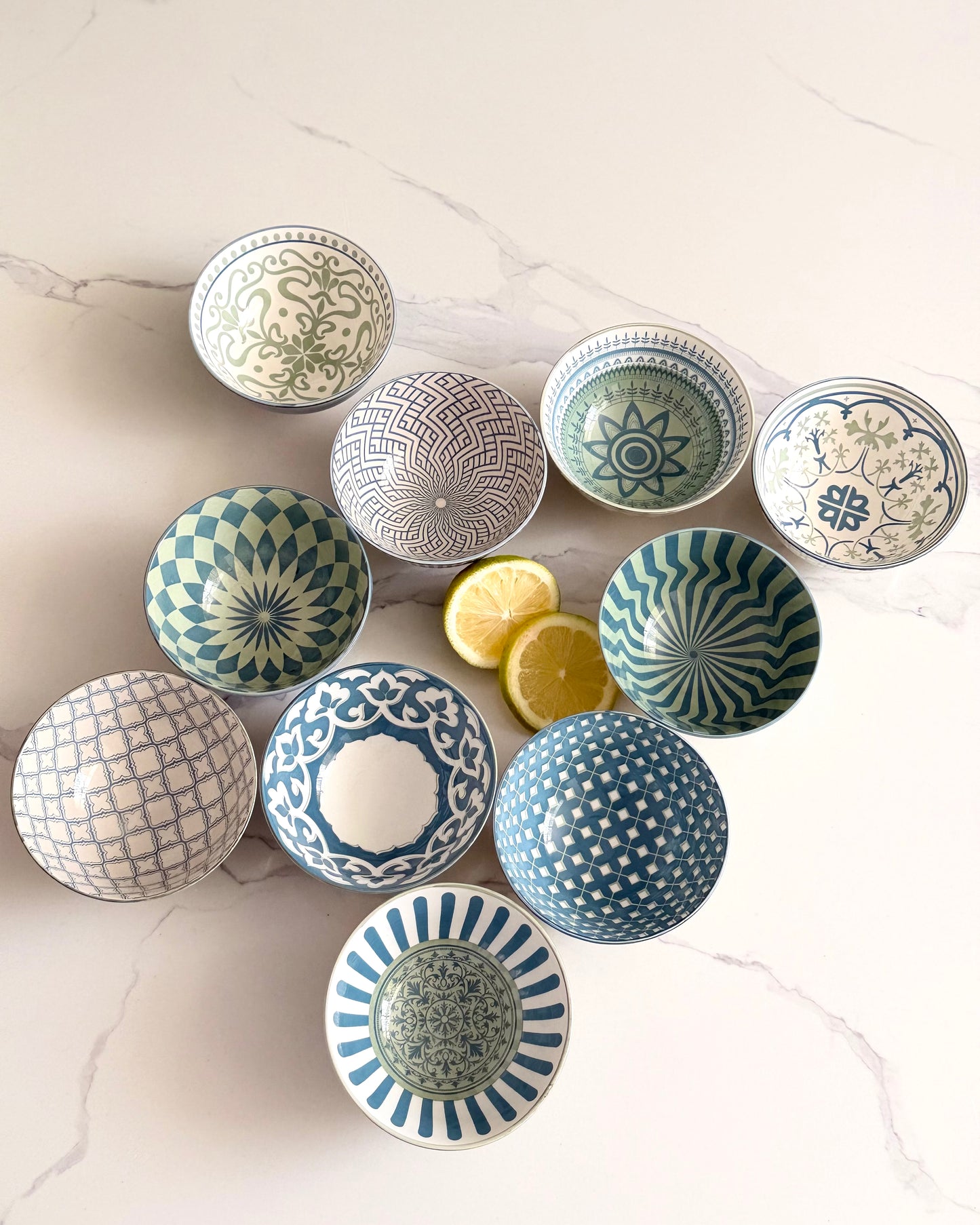 Set of Patterned Ceramic Bowls