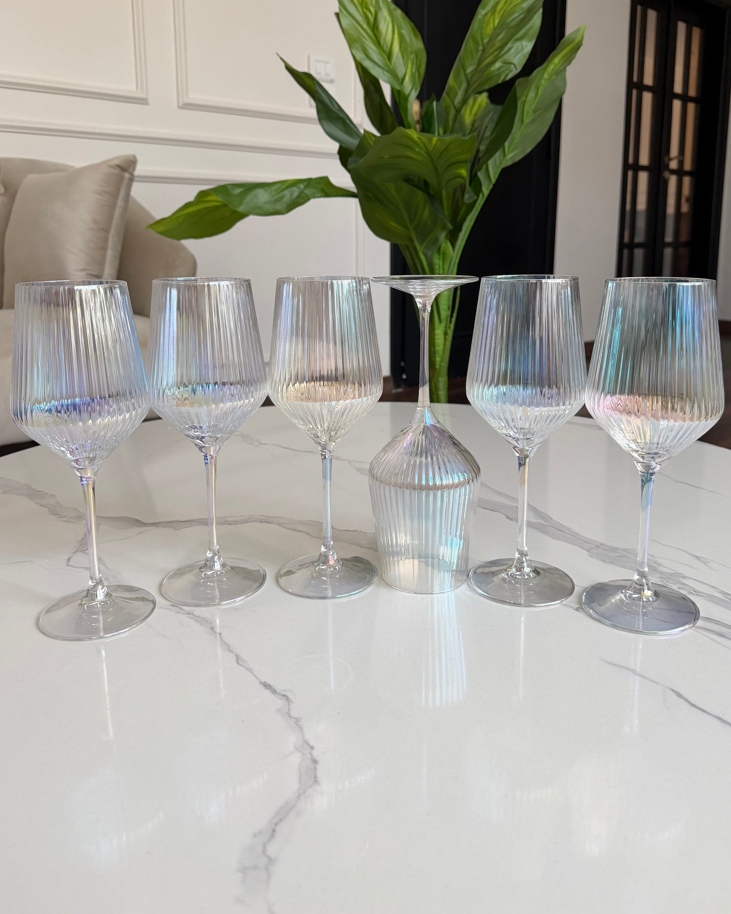 Crystal Ribbed Wine Glass Set