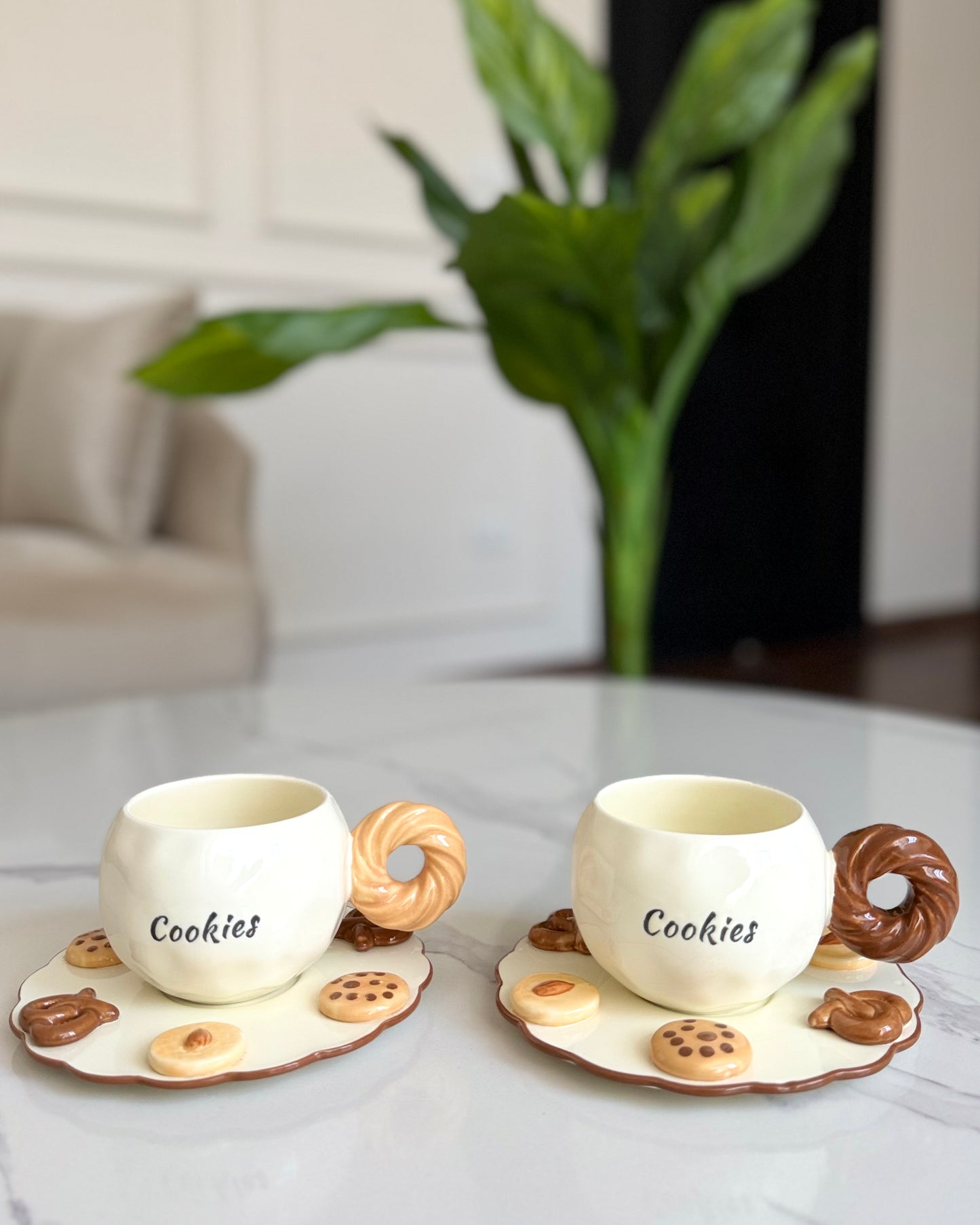 cookie-themed coffee cup and saucer set
