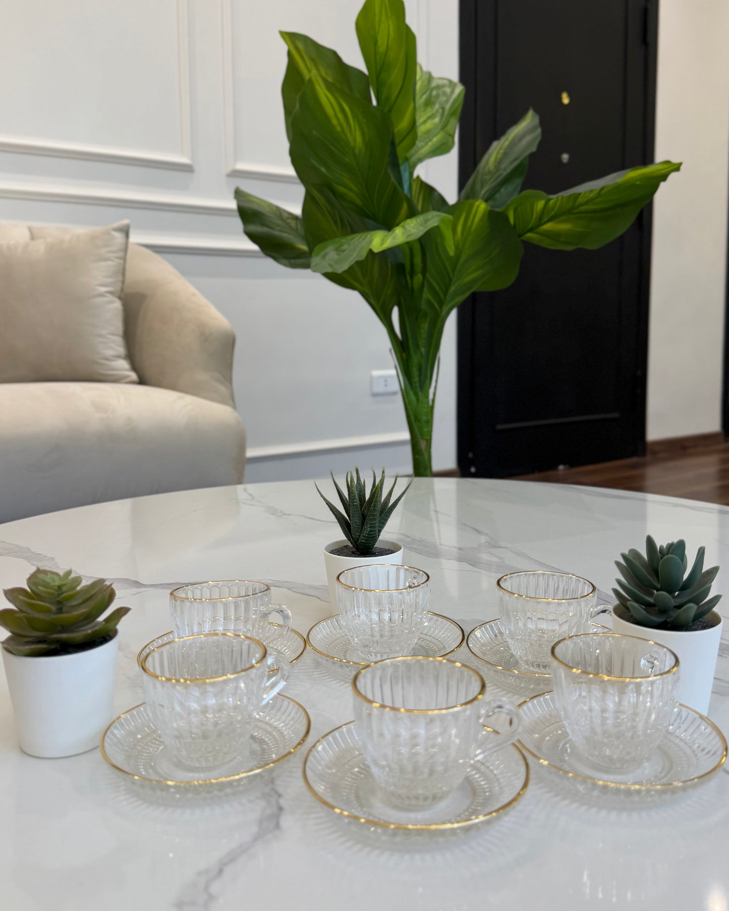 Glass Coffee Set with Gold Rim