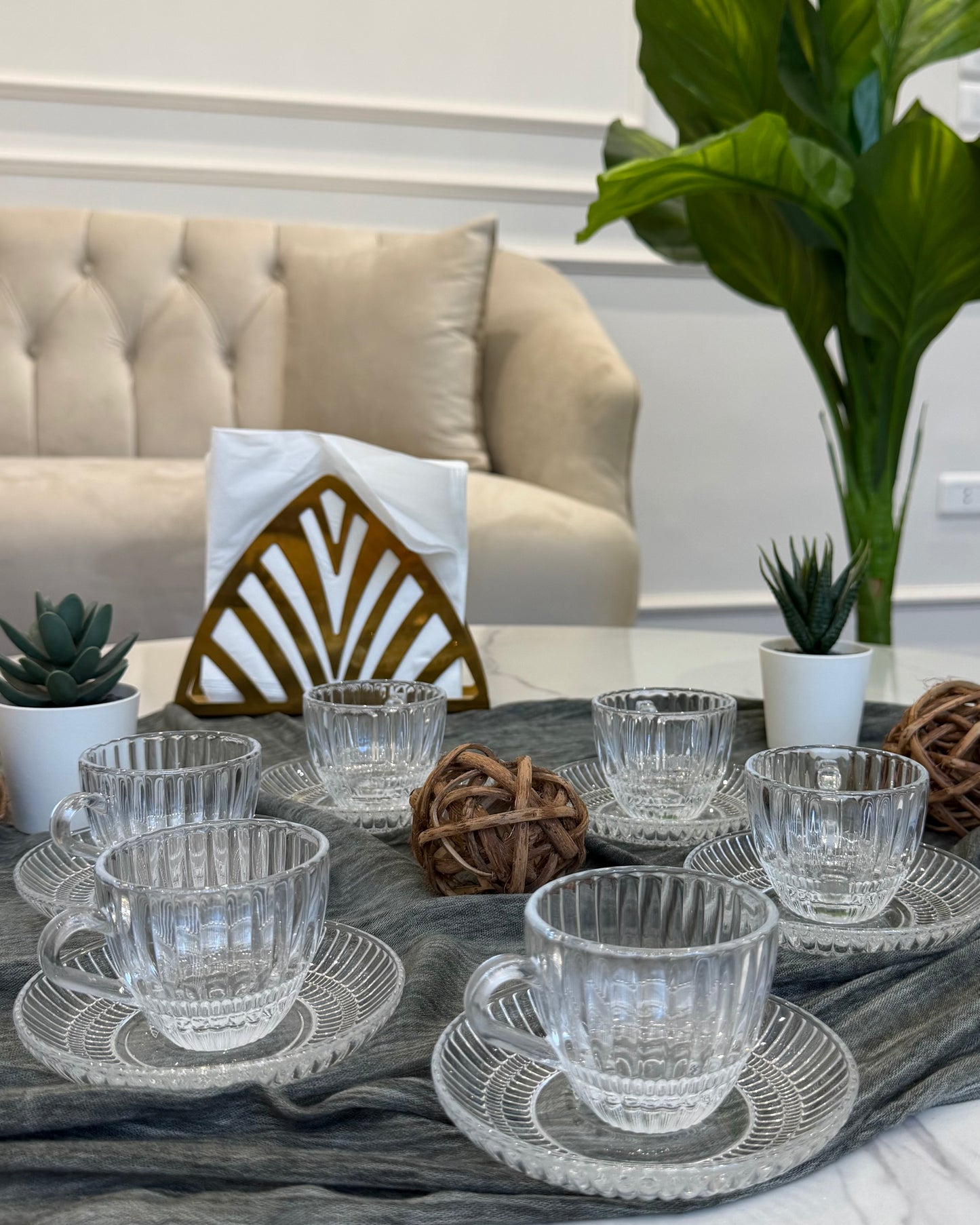 Ribbed Glass Coffee Cup