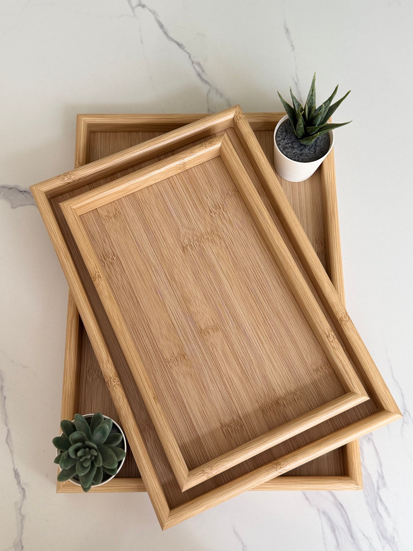 Set of 3 bamboo trays
